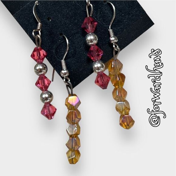 Two Pairs of NWOT Glass Bead Dangle Earrings on Silver Tone Hooks - Picture 3 of 7